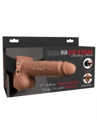 Кофейный перезаряжаемый вибрострапон 7  Hollow Rechargeable Strap-on with Balls - 20,3 см. - Pipedream - купить с доставкой в Химках