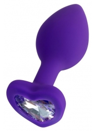 Фиолетовая анальная втулка Diamond Heart с прозрачным кристаллом - 7 см. - ToyFa - купить с доставкой в Химках