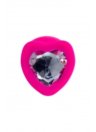 Розовая анальная втулка Diamond Heart с прозрачным кристаллом - 9,5 см. - ToyFa - купить с доставкой в Химках
