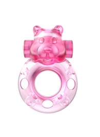 Розовое эрекционное виброкольцо на пенис Pink Bear - Baile - в Химках купить с доставкой