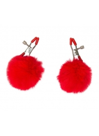 Зажимы на соски Angelic с красными меховыми шариками - Lola Games - купить с доставкой в Химках