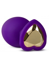 Фиолетовая анальная пробка Bling Plug Large с золотистым стразом - 9,5 см. - Blush Novelties - купить с доставкой в Химках