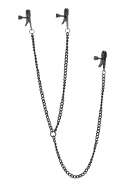 Черные зажимы на соски и клитор на цепочке DELUXE NIPPLE   CLIT CLAMPS - Dream Toys - купить с доставкой в Химках