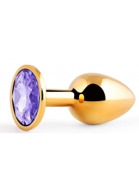 Золотистая анальная пробка с фиолетовым стразом - 7,2 см. - Anal Jewelry Plug - купить с доставкой в Химках