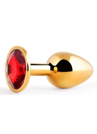 Золотистая анальная пробка с красным стразом - 7,2 см. - Anal Jewelry Plug - купить с доставкой в Химках