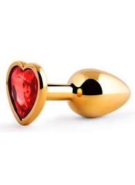 Золотистая анальная пробка с красным стразом-сердечком - 7 см. - Anal Jewelry Plug - купить с доставкой в Химках