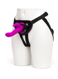 Лиловый страпон Rechargeable Vibrating Strap-On Harness Set - 17,6 см. - Happy Rabbit - купить с доставкой в Химках