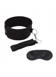 Черный ошейник с длинным поводком Collar and Leash Set - Lux Fetish - купить с доставкой в Химках