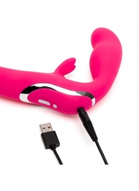 Ярко-розовый безремневой страпон Rechargeable Vibrating Strapless Strap-On - Happy Rabbit - купить с доставкой в Химках