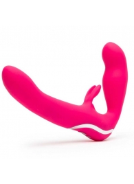 Ярко-розовый безремневой страпон Rechargeable Vibrating Strapless Strap-On - Happy Rabbit - купить с доставкой в Химках