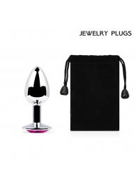 Серебристая анальная пробка с малиновым кристаллом - 7,2 см. - Anal Jewelry Plug - купить с доставкой в Химках