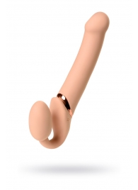 Телесный безремневой вибрострапон Vibrating Bendable Strap-On L - Strap-on-me - купить с доставкой в Химках