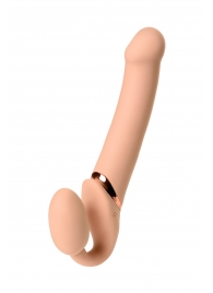 Телесный безремневой вибрострапон Vibrating Bendable Strap-On L - Strap-on-me - купить с доставкой в Химках