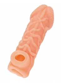 Телесная закрытая насадка с венками Cock Sleeve Size S - 13,8 см. - KOKOS - в Химках купить с доставкой