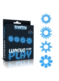 Набор из 4 голубых, светящихся в темноте эрекционных колец Lumino Play - Lovetoy - в Химках купить с доставкой
