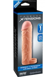 Телесная насадка с кольцом Perfect 1 Extension with Ball Strap - 17 см. - Pipedream - в Химках купить с доставкой