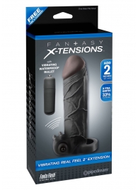 Чёрная вибронасадка с кольцом Vibrating Real Feel 2 Extension - 16 см. - Pipedream - в Химках купить с доставкой