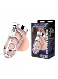 Серебристая металлическая клетка для члена с замком Enslave Cock Cage - BlueLine - купить с доставкой в Химках