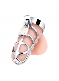 Серебристая металлическая клетка для члена с замком Enslave Cock Cage - BlueLine - купить с доставкой в Химках