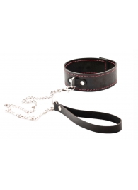 Черный широкий ошейник с красной строчкой и поводком - Crazy Handmade - купить с доставкой в Химках