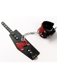 Черные кожаные оковы с красными вставками - Crazy Handmade - купить с доставкой в Химках