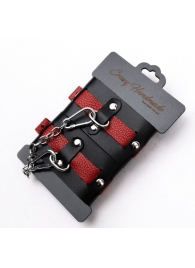 Черно-красные кожаные наручники на металлической сцепке - Crazy Handmade - купить с доставкой в Химках