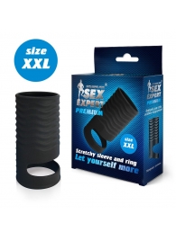 Черная открытая насадка на пенис с кольцом для мошонки XXL-size - 9,4 см. - Sex Expert - в Химках купить с доставкой