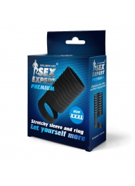 Черная открытая насадка на пенис с кольцом для мошонки XXXL-size - 9,9 см. - Sex Expert - в Химках купить с доставкой