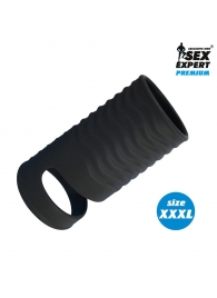Черная открытая насадка на пенис с кольцом для мошонки XXXL-size - 9,9 см. - Sex Expert - в Химках купить с доставкой