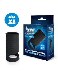 Черная открытая насадка на пенис с кольцом для мошонки XL-size - 8,9 см. - Sex Expert - в Химках купить с доставкой
