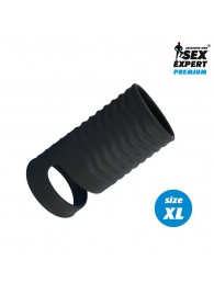 Черная открытая насадка на пенис с кольцом для мошонки XL-size - 8,9 см. - Sex Expert - в Химках купить с доставкой