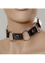 Кожаный черный ошейник с кольцами - Sitabella - купить с доставкой в Химках