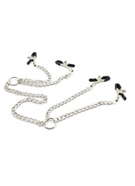 Серебристые зажимы для сосков и половых губ на тонкой цепочке - Notabu - купить с доставкой в Химках