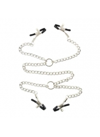 Серебристые зажимы для сосков и половых губ на тонкой цепочке - Notabu - купить с доставкой в Химках