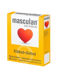 Презервативы с колечками и пупырышками Masculan Ribbed+Dotted - 3 шт. - Masculan - купить с доставкой в Химках