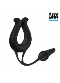 Черная вибронасадка Sex Expert с анальной втулкой - Sex Expert - в Химках купить с доставкой