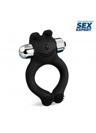Черное силиконовое эрекционное виброкольцо Sex Expert - Sex Expert - в Химках купить с доставкой