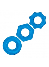 Комплект из трех голубых колец для эрекции 3-Pack Nuts   Bolts Stretch Cock Ring Set - BlueLine - в Химках купить с доставкой