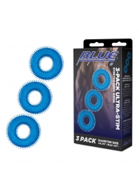 Комплект из трех голубых колец для эрекции 3-Pack Ultra-Stim Stretch Cock Rings - BlueLine - в Химках купить с доставкой