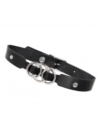 Черный кожаный ошейник со связанными кольцами - Pecado - купить с доставкой в Химках