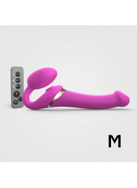 Ярко-розовый безремневой страпон Multi Orgasm Size M с клиторальной стимуляцией - Strap-on-me - купить с доставкой в Химках