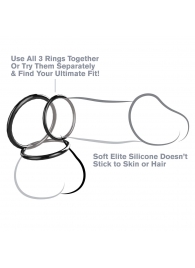 Набор из трех черных эрекционных колец Silicone 3-Ring Stamina Set - Pipedream - в Химках купить с доставкой