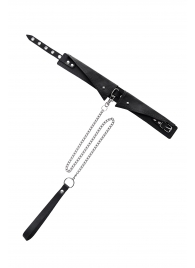 Черный кожаный ошейник-воротник с поводком - Pecado - купить с доставкой в Химках