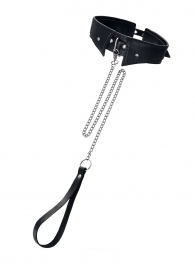 Черный кожаный ошейник-воротник с поводком - Pecado - купить с доставкой в Химках