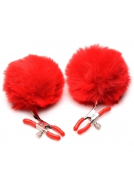 Красные зажимы на соски с помпонами Pom Pom - XR Brands - купить с доставкой в Химках