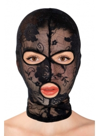 Черная кружевная маска на голову с отверстиями для глаз и рта - Fetish Tentation - купить с доставкой в Химках