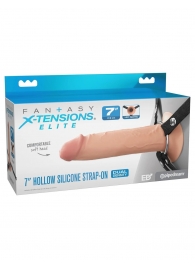 Телесный полый страпон на черных ремнях Hollow Silicone Strap-on - 17,8 см. - Pipedream - купить с доставкой в Химках