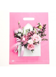 Розовый пакет с цветочным принтом и вырубной ручкой (40х31 см) - Сима-Ленд - купить с доставкой в Химках