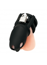 Черная клетка для пениса Silicone Small 2 in Cock Cage With Ball Divider - BlueLine - купить с доставкой в Химках