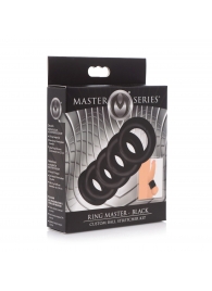 Комплект из 5 черных эрекционных колец для мошонки Ring Master Custom Ball Stretcher Kit - XR Brands - в Химках купить с доставкой